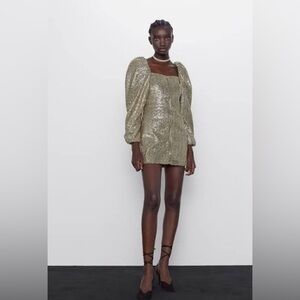 Zara Gold Sequin Long Sleeve Dress